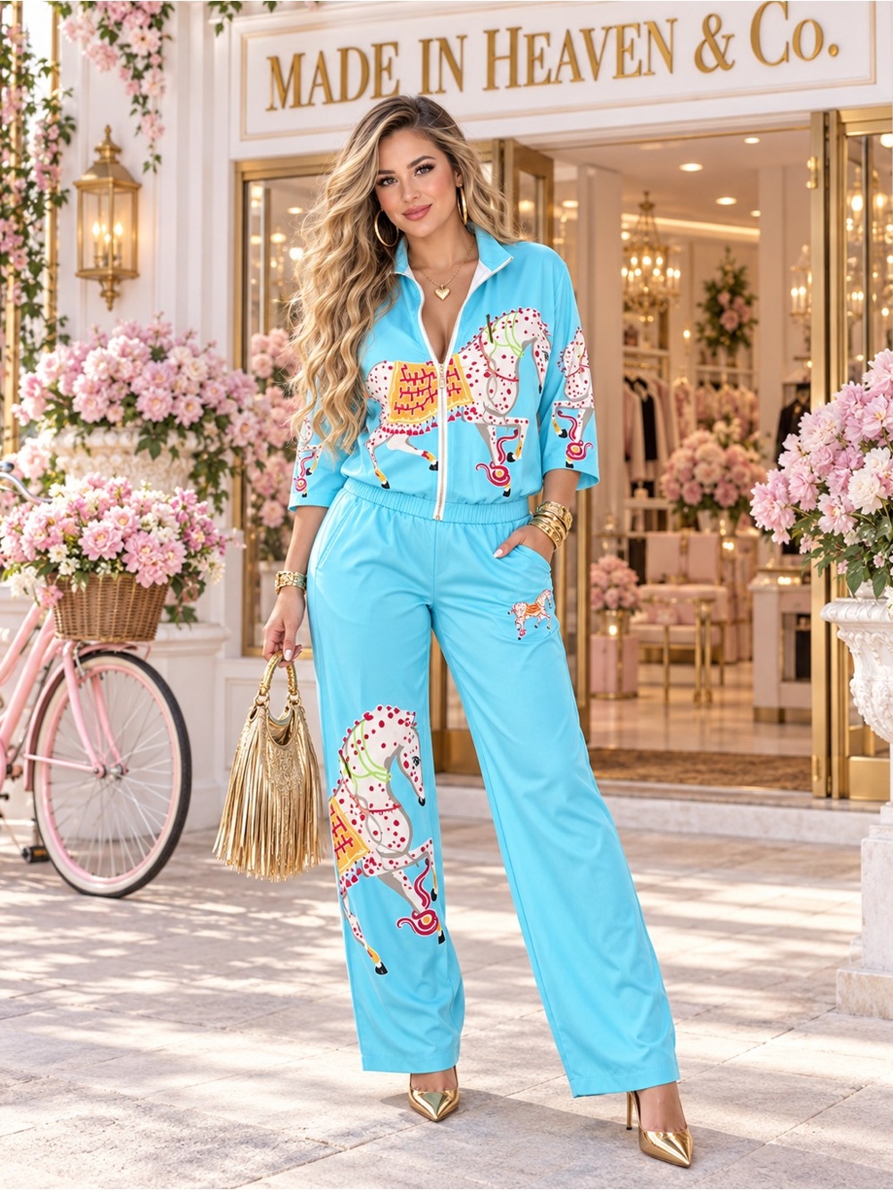 AQUA AZURA Women's Aqua Carousel-Print Zip set